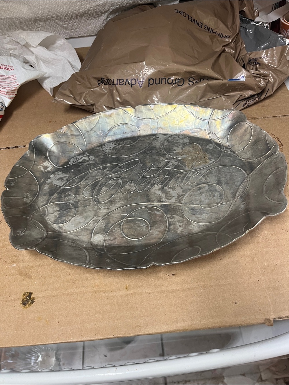 Celebrate Decorative Metal Serving Tray - Silver Wendell August hallmarked